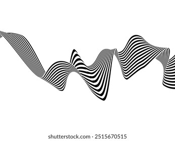 Rayas Abstractas en blanco y negro línea de onda de fondo de arte óptico. Ilustración vectorial.