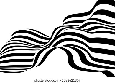 Abstract stripes black and white wave line background optical art. Vector illustration.