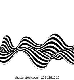 Abstract stripes of black and white waves. Background of wave lines of optical art.