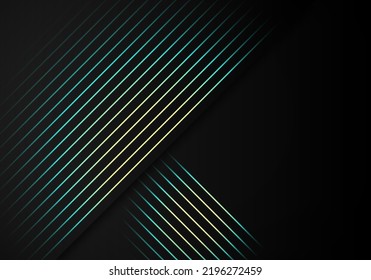 Resumen Bandas de las líneas azules amarillas líneas diagonales solapadas en fondo negro con espacio para copiar texto