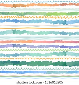 Abstract stripes, brush lines set. Vector hand drawn seamless background. Borders, ribbons, patterns, brushes collection.