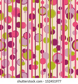 Abstract stripes and circles retro seamless pattern.