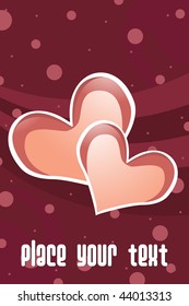 abstract stripes, dots background with set of romantic heart