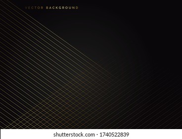 Abstract stripes golden lines diagonal overlap on black background. Luxury style. Vector illustration