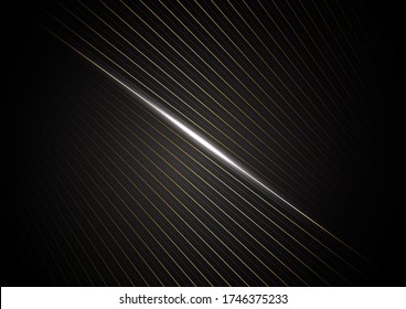 Abstract stripes golden lines diagonal overlap on black background. Luxury style. Vector illustration