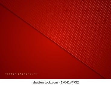 Abstract stripes golden lines diagonal overlap on red background. Luxury style. Vector illustration