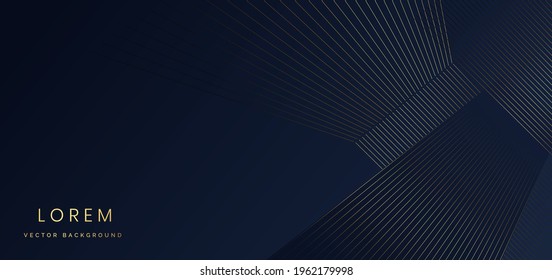 Abstract stripes golden lines diagonal overlap on dark blue background with copy space for text. Luxury style. Vector illustration