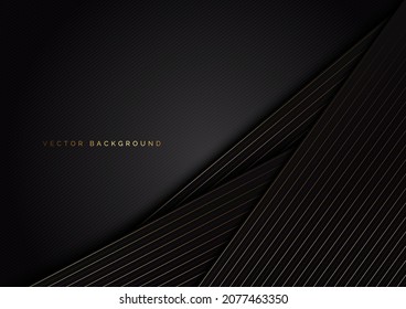 Resumen rayas de líneas doradas se solapan diagonales en el fondo negro. Estilo de lujo. Ilustración del vector