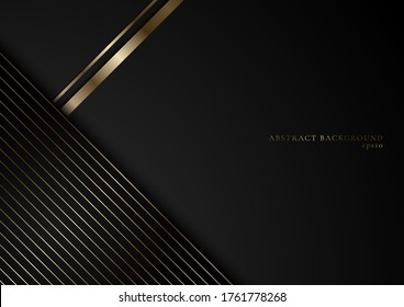 Abstract stripes golden lines on black background with space for your text. Luxury style. You can use for cover brochure template, poster, banner web, flyer, print ad, etc. Vector illustration