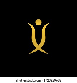 Logotipo de trofeo de líneas abstractas con círculo encima de él en color gradiente dorado