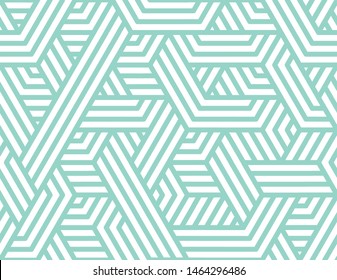 Abstract stripes, line vector seamless pattern. Neutral monochrome business background, turquoise white color. Linear blue shapes, creative geometric ornament