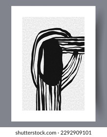 Abstract stripes monochrome stain wall art print. Printable minimal abstract stripes poster. Wall artwork for interior design. Contemporary decorative background with stain.