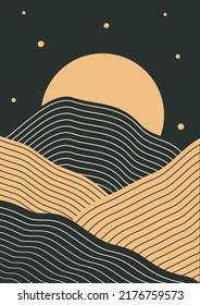 Abstract stripes night landscape background illustration.