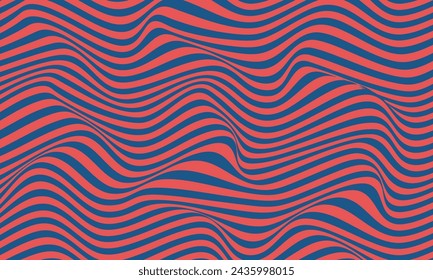 Abstract stripes red blue optical art wave line background. Vector illustration