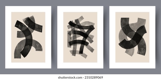 Abstract stripes shambolic sketches wall art print. Printable minimal abstract stripes poster. Bundle, set. Wall artwork for interior design. Contemporary decorative background with sketches.