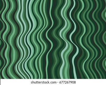 Abstract stripes texture, wavy lines image. Banner or card backdrop graphic design. Fern color curved stripes vector, wavy lines pattern, colorful minimalist background.  