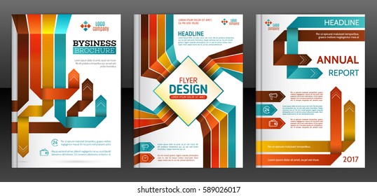 Abstract stripes vector brochure template. Flyer with lines, stripes motion and dynamics. Cover layout with flat style. Infographic elements and icons. Modern design for posters and banner. Vector eps