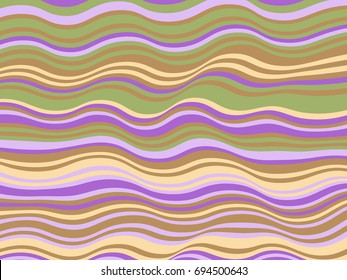 Abstract stripes wave ripple texture vector. Violet, green and brown curved lines wavy ribbons pattern. Advertising banner, billboard or card decorative striped background graphic design.