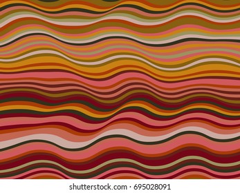 Abstract stripes wave ripple texture vector. Curved lines wavy ribbons pattern in red, green, orange. Advertising banner, billboard or card decorative striped background graphic design. Lined backdrop