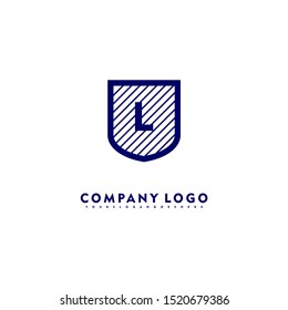 abstract stripped blue shield protection L logo letter simple design concept isolated on white background suitable for company and technology