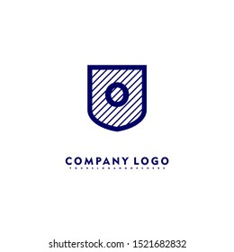 abstract stripped blue shield protection O logo letter simple design concept isolated on white background suitable for company and technology