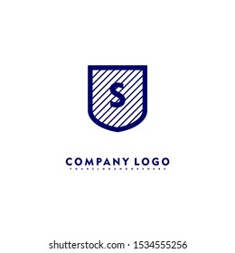 abstract stripped blue shield protection S logo letter simple design concept isolated on white background suitable for company and technology