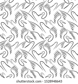 Abstract stroke birds drawing illustration repeat pattern design