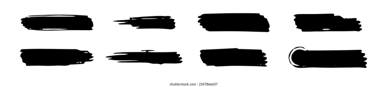 Abstract stroke black ink brush collection bundle elements.Grunge marker vector illustration.