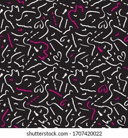 Abstract Stroke Geometrical Ornament of Ribbons Seamless Background. Hand Drawn Doodle Style Texture.  