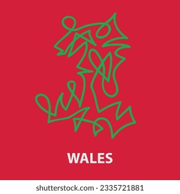 Abstract stroke map of Wales for rugby tournament. Vector illustration.