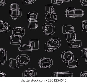 Abstract Stroked Seamless Pattern with Hand drawn curved and wavy lines.