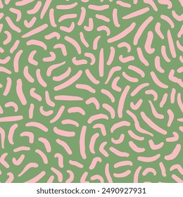 Abstract strokes seamless repeat pattern. Random placed, vector lines aop all over surface print on sage green.