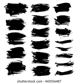 Abstract strokes thick black paint big set isolated on a white background