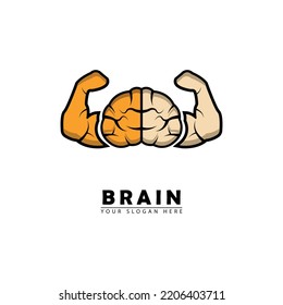 Abstract Strong Brain Logo Icon. Simple Design Strong Hand Combination Brain Vector. Great For Brain Power Logo Icon.