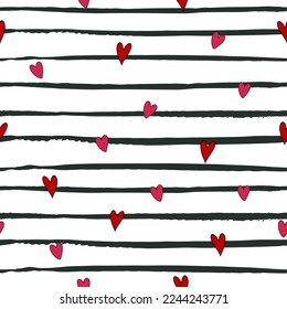 Abstract stropes and hearts groovy valentine's day seamless pattern, digital paper