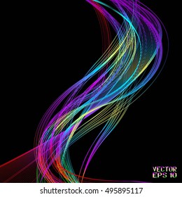 Abstract Structural Curved Background. Colorful Lines and Rainbow Waves.  Vector. 3d Illustration