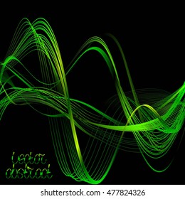 Abstract Structural Curved Background. Green Lines and Emerald Waves. Vector. 3d Illustration