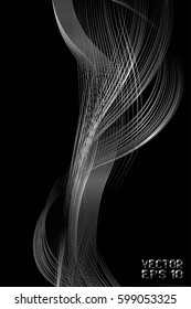 Abstract Structural Curved Background. Grey Lines and White Waves.  Vector. 3D Illustration
