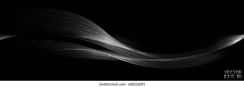 Abstract Structural Curved Background. Grey Lines and White Waves.  Vector. 3D Illustration
