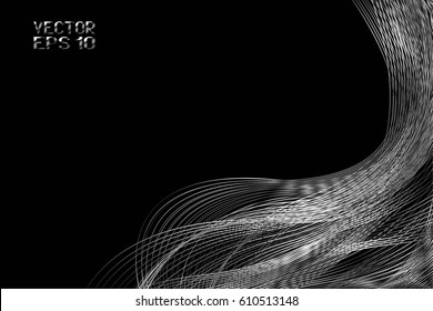 Abstract Structural Curved Background. Grey Lines and White Waves.  Vector. 3D Illustration