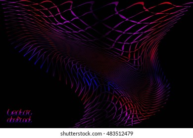 Abstract Structural Curved Background. Red Lines and Blue Waves.  Vector. 3d Illustration