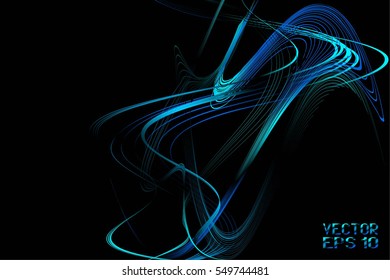 Abstract Structural Curved Background. Turquoise Lines and Blue Waves.  Vector. 3D Illustration