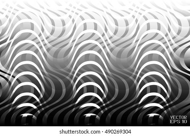 Abstract Structural Curved Pattern. Black Lines and White Waves. Poster for Print. Vector. 3d Illustration