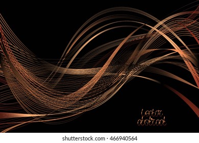 Abstract Structural Curved Pattern. Copper Lines and Ginger Waves. Vector. 3d Illustration