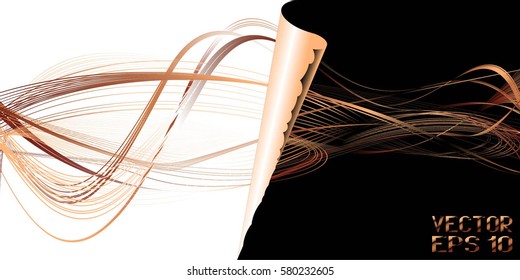 Abstract Structural Curved Pattern. Copper Lines and Bronze Waves. Vector. 3d Illustration