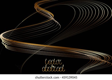 Abstract Structural Curved Pattern. Golden Lines and Bronze Waves. Vector. 3d Illustration