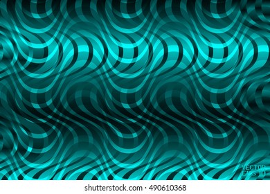 Abstract Structural Curved Pattern. Turquoise Lines and Azure Waves. Poster for Print. Vector. 3d Illustration