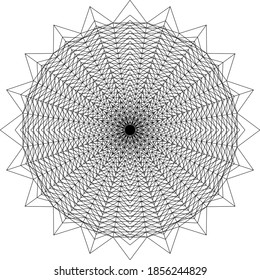 Abstract structural pattern of a star-shaped snowflake made of black curves on a white background.