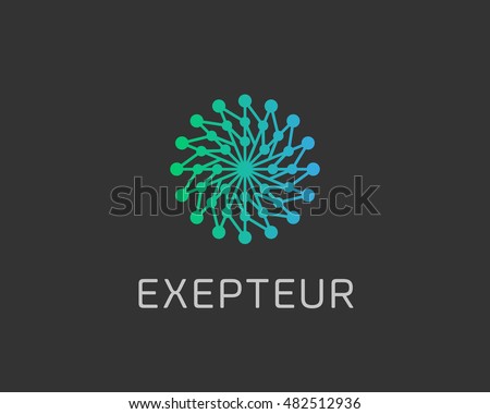 Abstract structure logo design template. Geometric dot hub swirl flower sign. Circle science medicine logotype. Universal energy tech planet star atom app vector icon