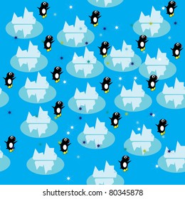 Abstract structure with penguins and icebergs. Vector illustration